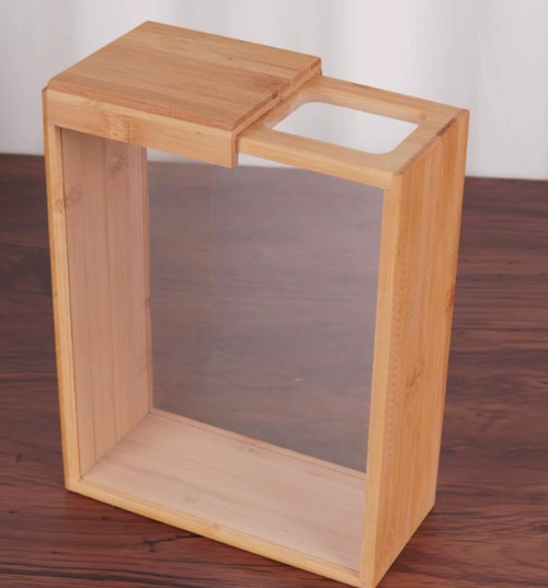 Creative simple bamboo wood grain storage box kitchen wooden food dispenser household solid wood rice storage box