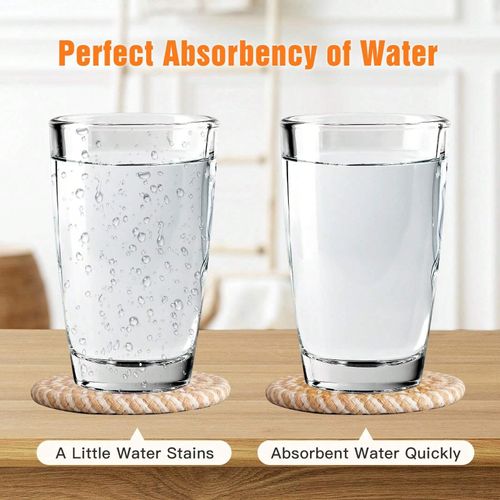 Absorbent Linen Coaster Set with Holder Woven Cup Coaster for Home Decor and Tabletop Protection