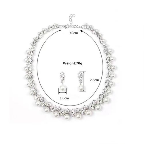 Women's romantic Baroque-style jewelry set, featuring exquisite diamonds and natural pearls, including necklace and earrings. Perfect for evening galas and versatile for various occasions.