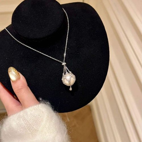 Elegant Handmade Pearl Cage Necklace Adjustable Metal Braided Mesh Crystal Holder Alloy Chains for Gift