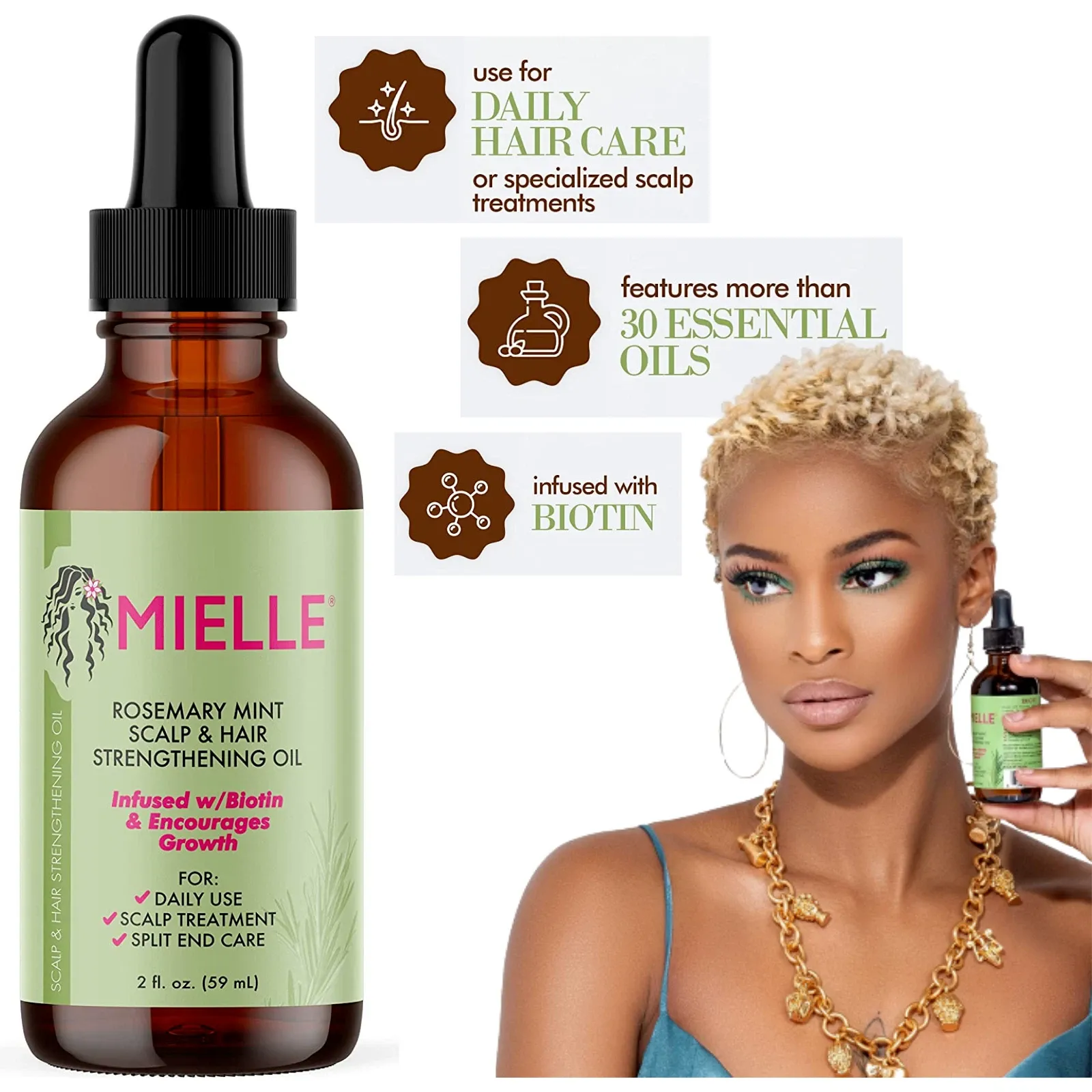 "MIELLE Rosemary Mint Hair Oil Ghana 🇬🇭 | Growth + Moisture for Natural Hair - Get 2X Length Now!