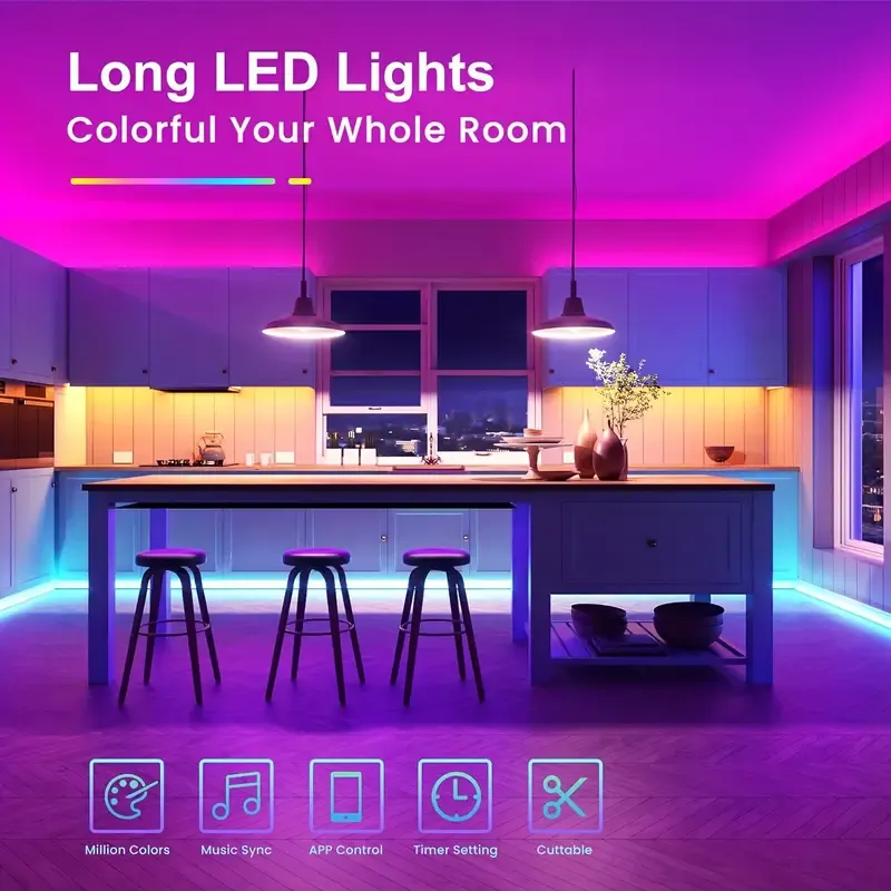 Bluetooth RGB LED Strip Lights – 16M Colors, Smart App Control – Perfect for Home & Parties