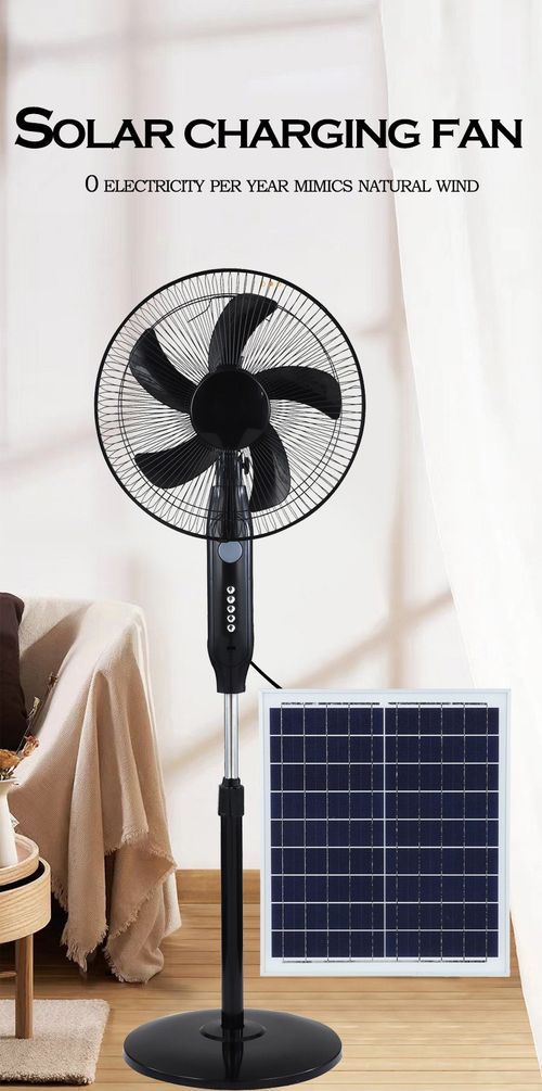 16 Inches -3 In 1 Rechargeable Fan +Solar Panel + 2-Bulbs