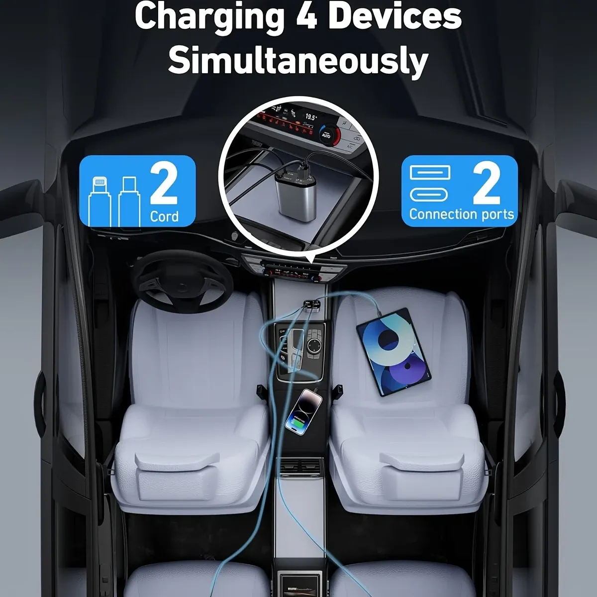 4-in-1 Car Charger for Ghana – Fast Multi-Port USB Charger with Safety Protection