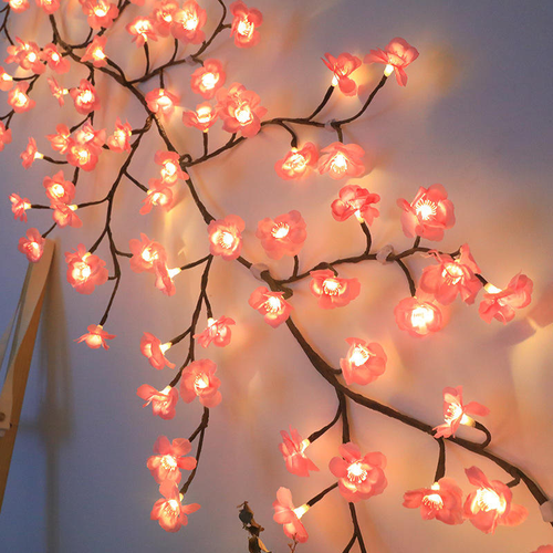 Magical Cherry Tree Vine Light Pink Cherry Blossom Branch Light Strip 8 Lights Model Bedroom Wall Door Wedding Decor Light