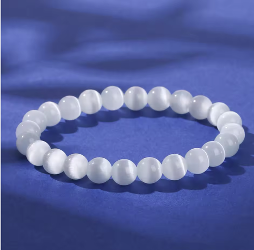 Pulseira de diamantes olho de gato branca