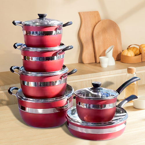 12-Piece Multi-Functional Stainless Steel Cookware Set with Glass Lids