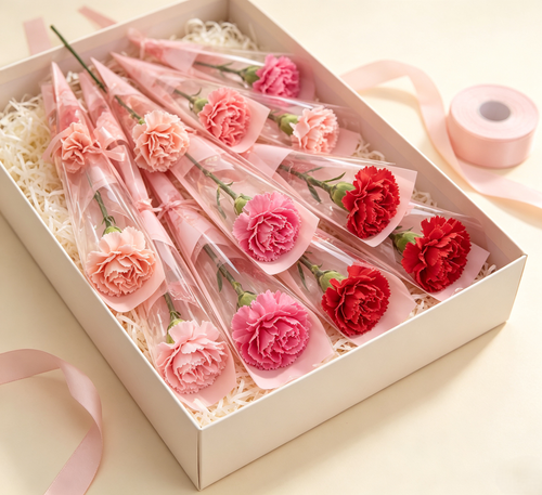 Wholesale Single Carnation Soap Flower Individually Wrapped Mother's Day Gift Bulk Supply