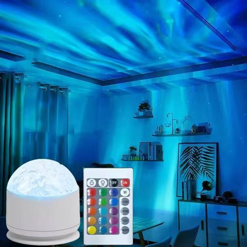 Luz ambiente com ondulação de água, candeeiro de mesa romântico com rotação dinâmica e efeito de luz aurora boreal, pequena luz nocturna