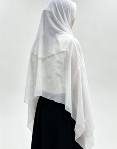 White Floral Lace Chiffon Hijab | Long Lace Trim Muslim Women Headscarf for Prayer Wedding