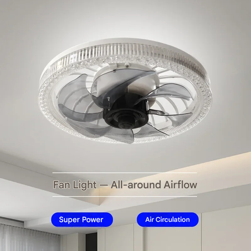 Screw-on E27 Crystal Cover Fan Light 300mm, 310mm, 350mm Remote Control Tri-color Ceiling Mount Rotating