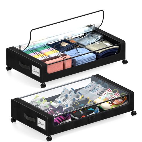 2-Pack Underbed Storage Bins with Wheels & Clear Lids
