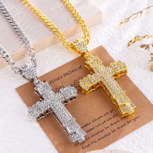 Hip-hop all-match cross necklace hot selling fashion diamond pendant men's electroplating 18K necklace