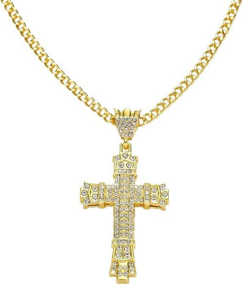 Hip-hop all-match cross necklace hot selling fashion diamond pendant men's electroplating 18K necklace