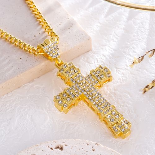 Hip-hop all-match cross necklace hot selling fashion diamond pendant men's electroplating 18K necklace