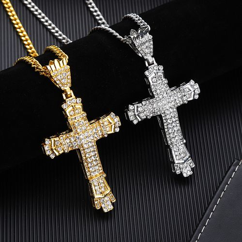 Hip-hop all-match cross necklace hot selling fashion diamond pendant men's electroplating 18K necklace