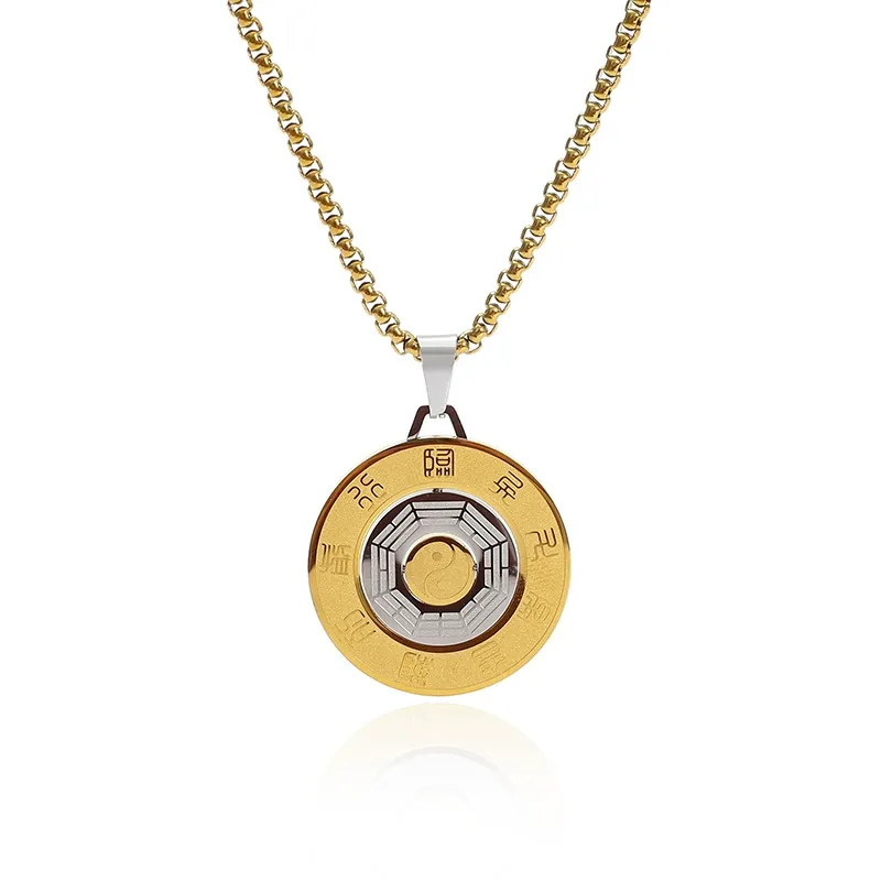 Golden Light Mantra Nine-Character Mantra Bagua Pendant Electroplated Yin-Yang Fish Tai Chi Necklace Car Pendant Bracelet Men's and Women's Jewelry