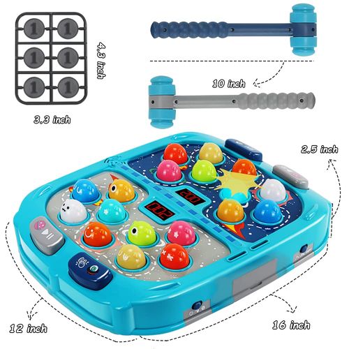 Hammer Mole Game for Toddlers, Toys for 3-12 Year Old Boys and Girls, Pounding Game for Kids,Gifts for 3 4 5 6+ Year Old Boys, Interactive Educational Toy with Sound and Light,PK Mode with 2 Hammers