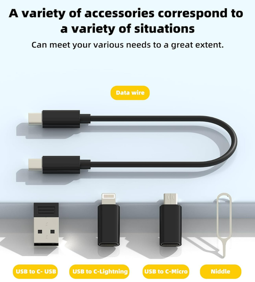 Cord Adapter Kit Storage Box(5 in 1)for Apple iPhone Type C to USB C 60W Lightning 27W Fast Charger Micro USB OTG Data Cable Portable Power for iPad Android Macbook SIM Micro Sd Card Slot