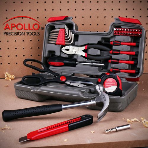 Tools Original 39 Piece General Household Tool Set in Toolbox Storage Case with Essential Hand Tools for Everyday Home Repairs, DIY and Crafts Red-Black -DT9706