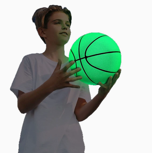 Inflatable ball with motion-activated LEDs.
