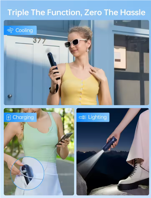 Portable Fan Handheld Fan Portable Handheld Fan Mini Flashlight 3 IN 1 Hand Fan Small Pocket Fan USB Rechargeable Battery Operated Personal Fan for Picnic (Color : White)