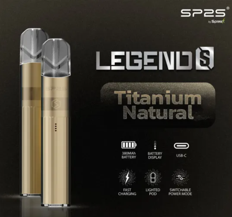 SP2S 电镀钛色主机搭配雾化杆，适配通用一代烟弹，高品质电镀工艺，耐用且超强防刮