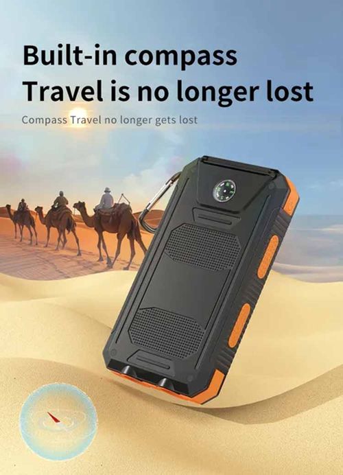 40000mAh Outdoor Portable Solar Power Bank with Dual USB, LED Flashlight & Compass