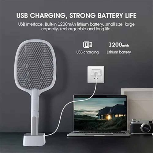 2-in-1 Automatic Trapping Electric Mosquito Swatter with UV Light & Rechargeable Base
