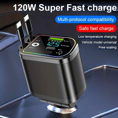 4-in-1 Car Star Projection Light Retractable Charger Dual Fast Charge