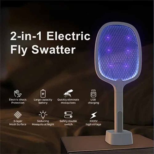 2-in-1 Automatic Trapping Electric Mosquito Swatter with UV Light & Rechargeable Base