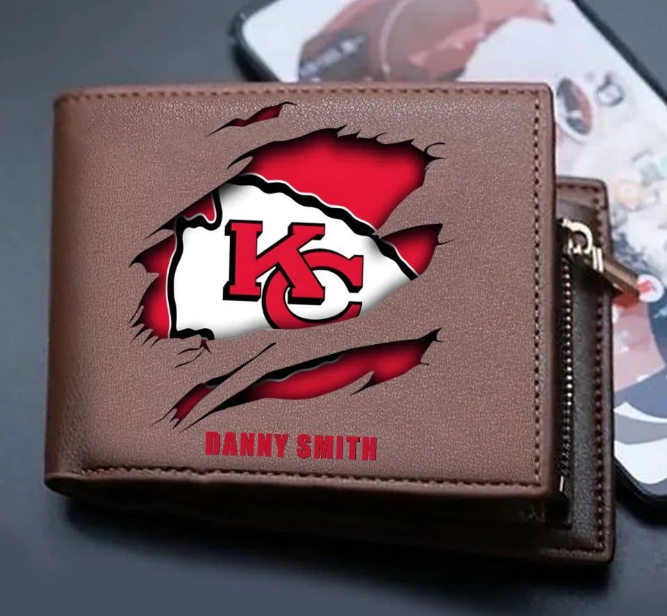 Regalo de Navidad para él, personalizado NFL billetera de cuero - Nombre personalizado