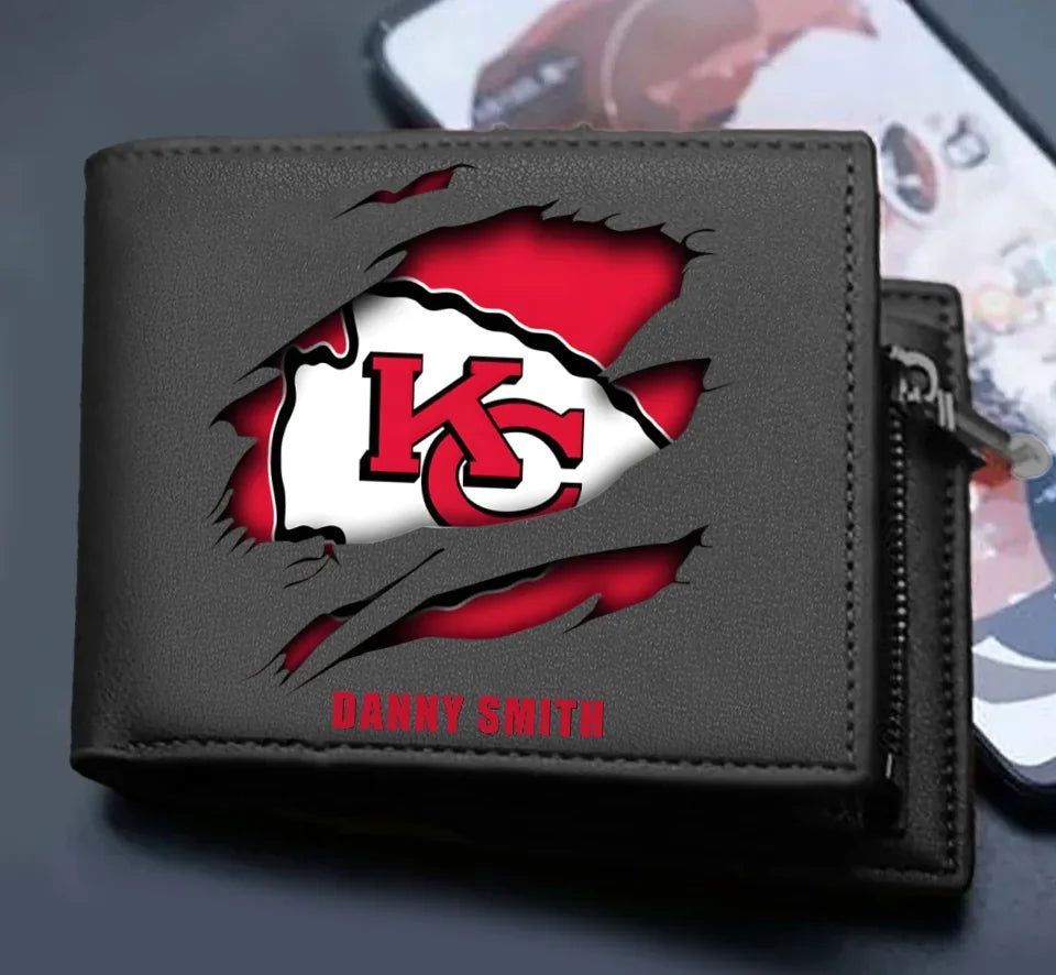 Regalo de Navidad para él, personalizado NFL billetera de cuero - Nombre personalizado