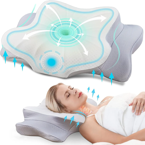 Cervical Pillow Contour Memory Foam Ergonomic Orthopedic Neck Support Pillow for Side Back Stomach Sleepers for Neck Pain Relief