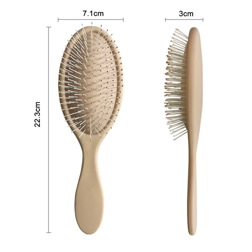 Personal Logo Popular Beige Color Plastic Matte Finishing Hair Care Soft Bristles Oval Cushion Hair Brush