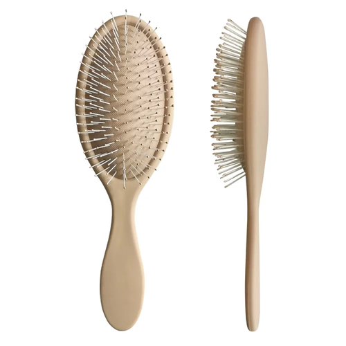 Personal Logo Popular Beige Color Plastic Matte Finishing Hair Care Soft Bristles Oval Cushion Hair Brush