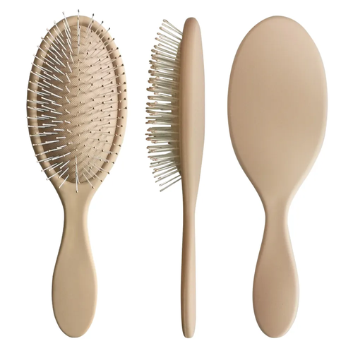 Personal Logo Popular Beige Color Plastic Matte Finishing Hair Care Soft Bristles Oval Cushion Hair Brush