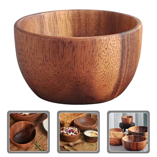 Household Acacia Wood Dinnerware Sets Deep Dish Natural Wooden Large Decorative Fruits Salad Bowls for Serving Food