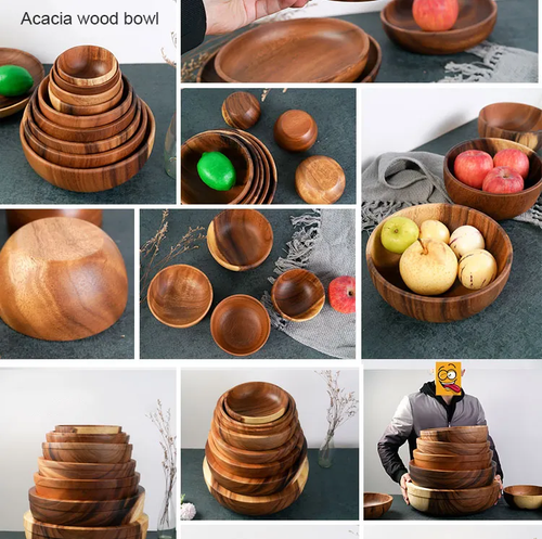 Household Acacia Wood Dinnerware Sets Deep Dish Natural Wooden Large Decorative Fruits Salad Bowls for Serving Food