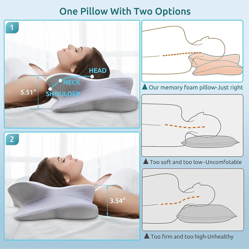 Cervical Pillow Contour Memory Foam Ergonomic Orthopedic Neck Support Pillow for Side Back Stomach Sleepers for Neck Pain Relief