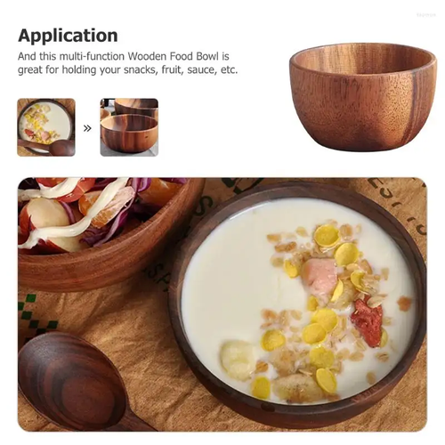 Household Acacia Wood Dinnerware Sets Deep Dish Natural Wooden Large Decorative Fruits Salad Bowls for Serving Food