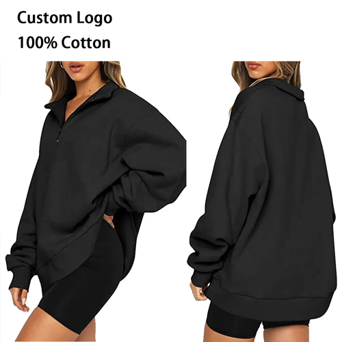 Custom Half Zip Loose Fit High Crew Neck Comfortable Women Sportswear Hoodies Sweatshirts