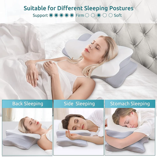 Cervical Pillow Contour Memory Foam Ergonomic Orthopedic Neck Support Pillow for Side Back Stomach Sleepers for Neck Pain Relief