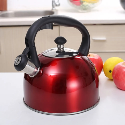 Factory Direct 2.5L Red Stainless Steel Tea Pot Kettle Kitchen Stovetop Whistle Kettle Teapot