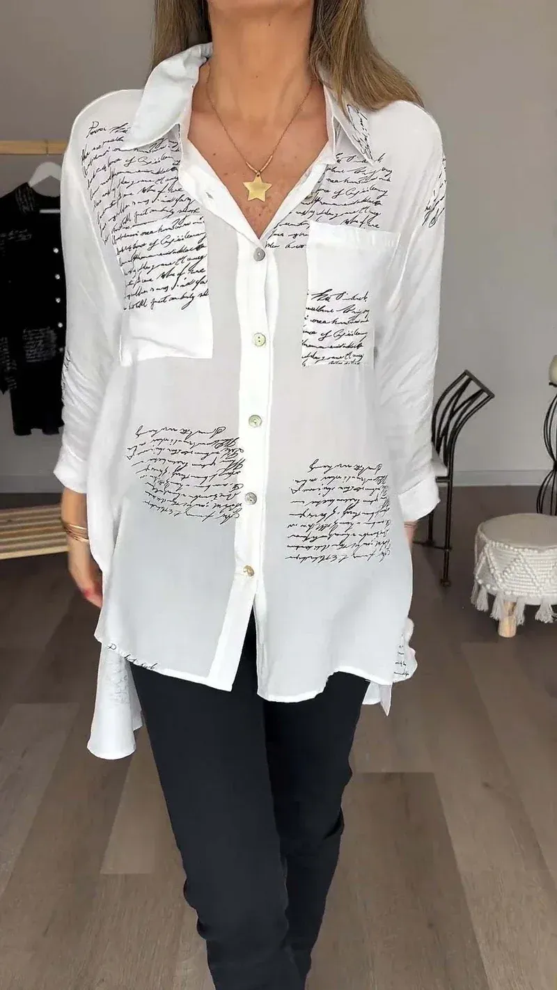 New Arrival - Stylish Letter Print Collared Shirt