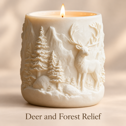 White Deer and Forest Gypsum Cup Scented Candle