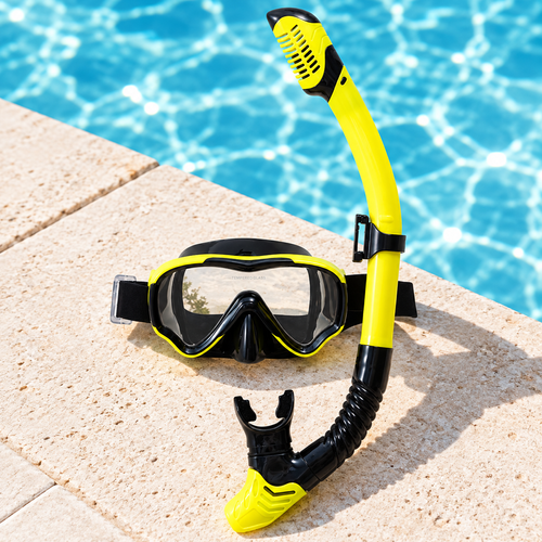 Black and Yellow Dry-Top Snorkel and Mask Set