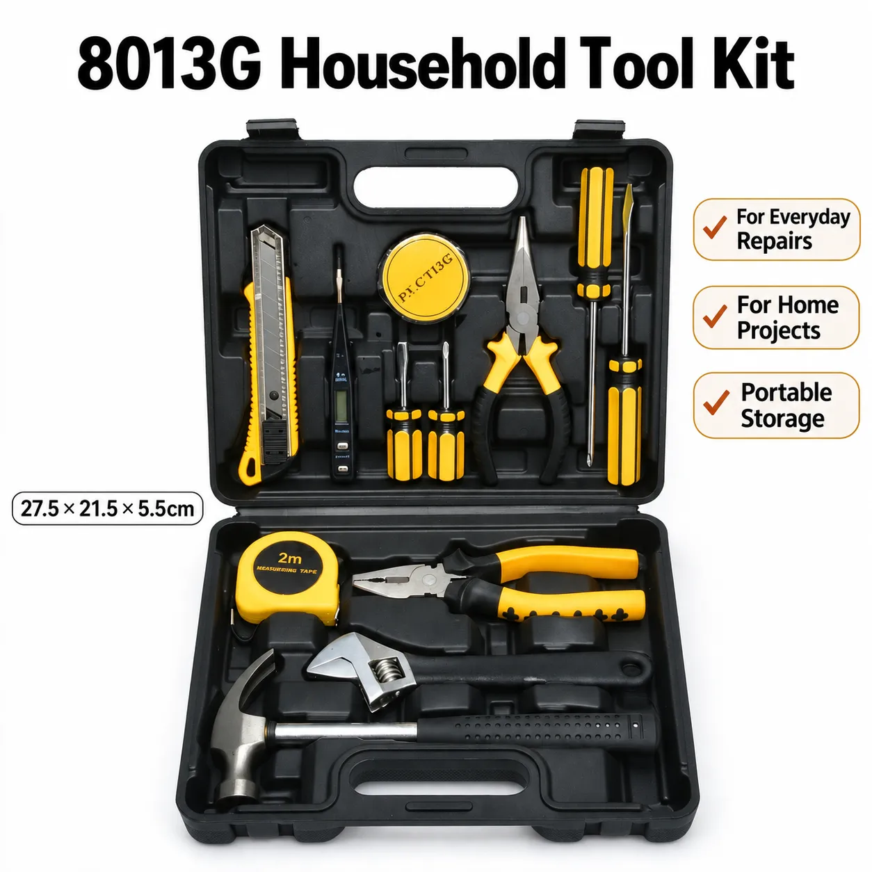 Black and Yellow Household Tool Kit in Carry Case - Smaller tools and accessories