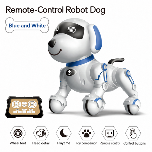 Blue and White Remote-Control Robot Dog Toy