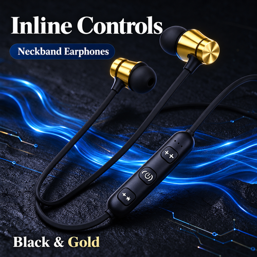 Black and Gold Neckband Earphones with Inline Controls